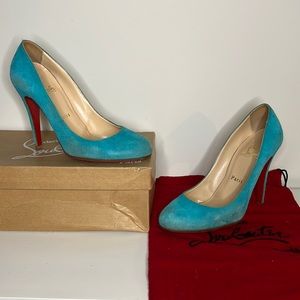 Christian Louboutin Turquoise Suede Heels